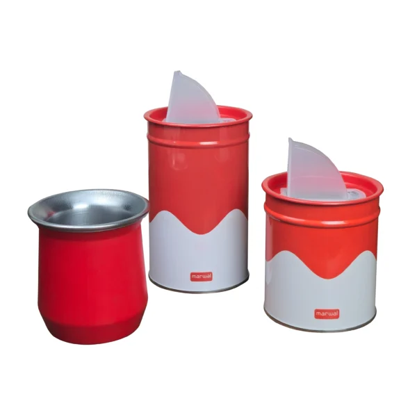 Kit Matero Mate de Acero Latas de yerba y azucar Marwal. - Imagen 2